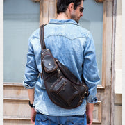 Retro men's crazy horse leather chest bag, view 2 - MRSLM