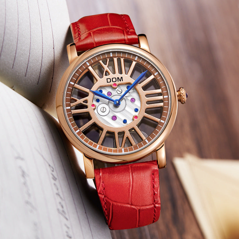 genuine leather hollow quartz watch, view 5 - MRSLM