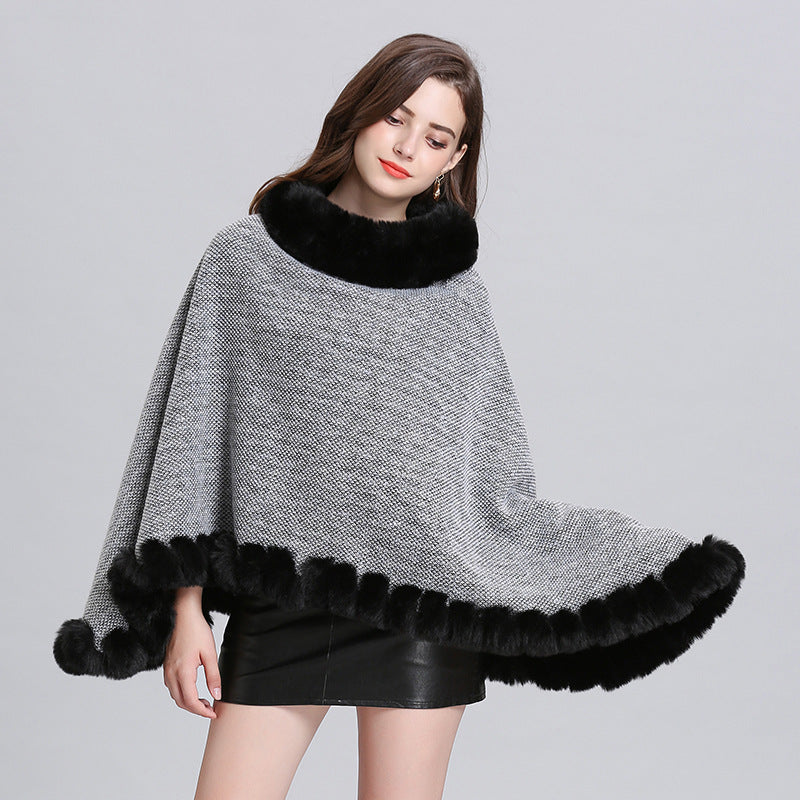 Women's knit cape shawl with batwing sleeves, view 5 - MRSLM