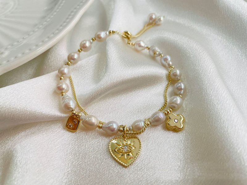 freshwater pearl heart bracelet, view 2 - MRSLM