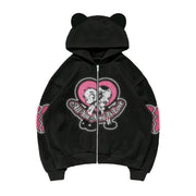 cute bear glitter print black sweater, view 3 - MRSLM