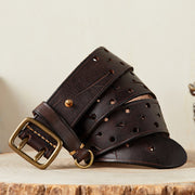 men's genuine leather double buckle belt, view 4 - MRSLM