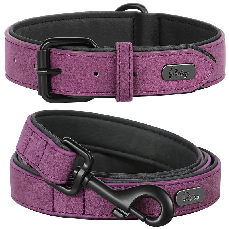 durable padded dog collar and leash set, view 3 - MRSLM
