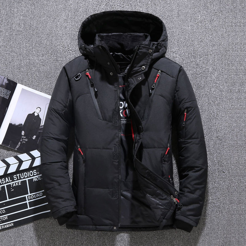 men's white duck down hooded jacket, view 4 - MRSLM
