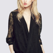 women's deep v-neck lace mesh top, view 2 - MRSLM