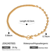 stainless steel mixed bead and smooth chain necklace, view 2 - MRSLM