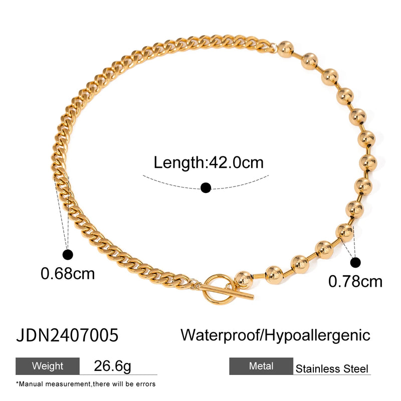 stainless steel mixed bead and smooth chain necklace, view 2 - MRSLM