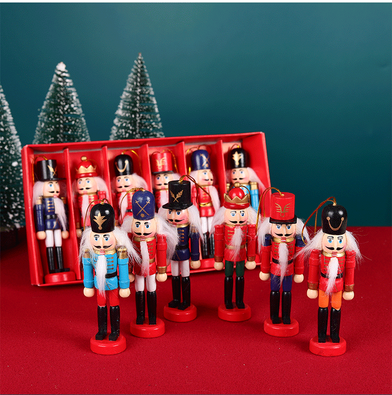 Wooden nutcracker soldier ornaments set of 6, view 7 - MRSLM