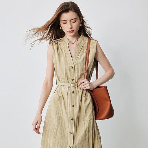 sleeveless v-neck midi shirt dress - MRSLM