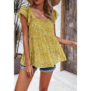 floral square neck ruffled top, view 22 - MRSLM