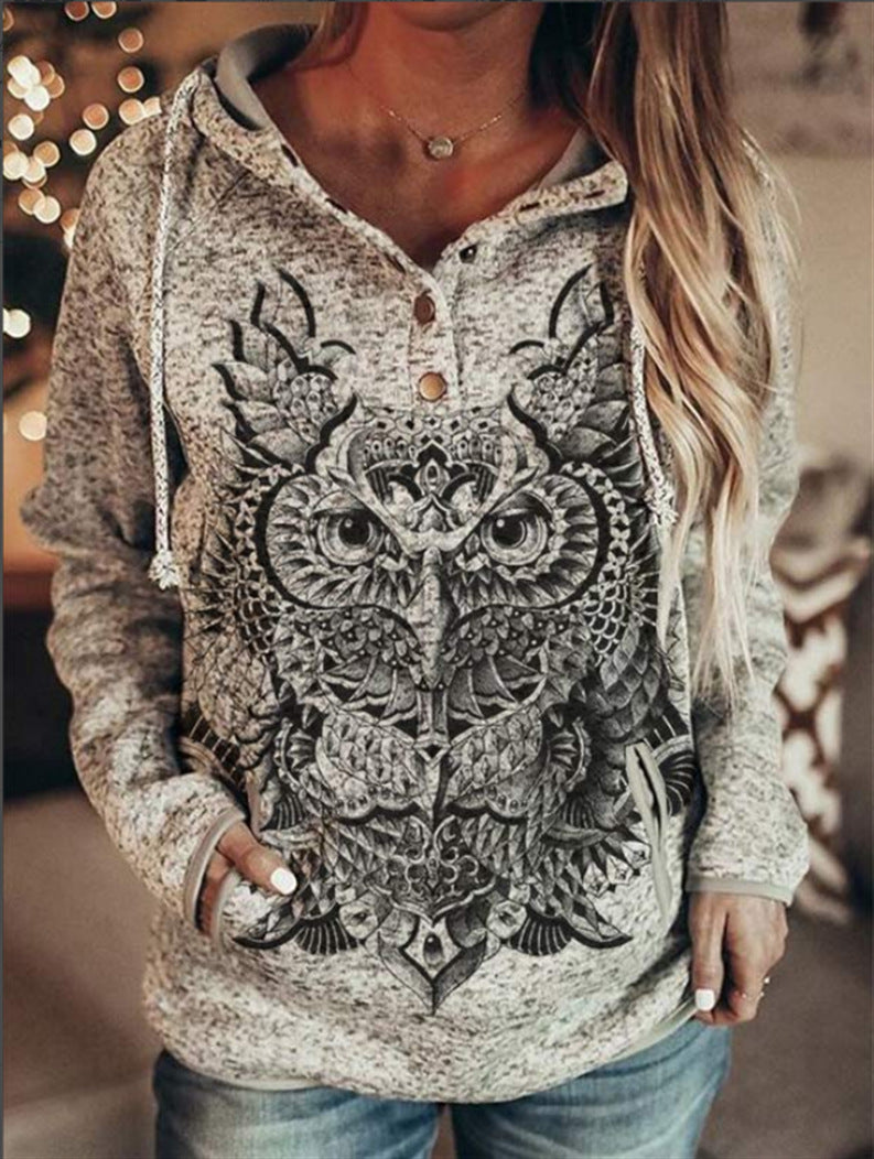women's animal wolf print hoodie, view 6 - MRSLM