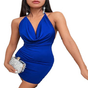 deep v-neck backless halter dress, view 10 - MRSLM