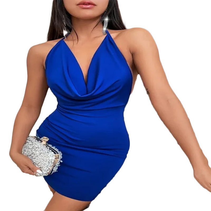 deep v-neck backless halter dress, view 10 - MRSLM