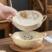 Cat design ceramic soup bowl with handle, view 8 - MRSLM