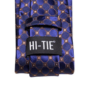 navy blue and gold plaid silk necktie set, view 6 - MRSLM