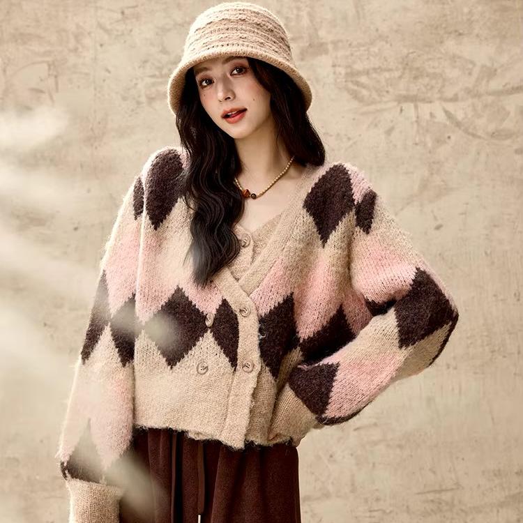 women's plaid v-neck cardigan sweater - MRSLM