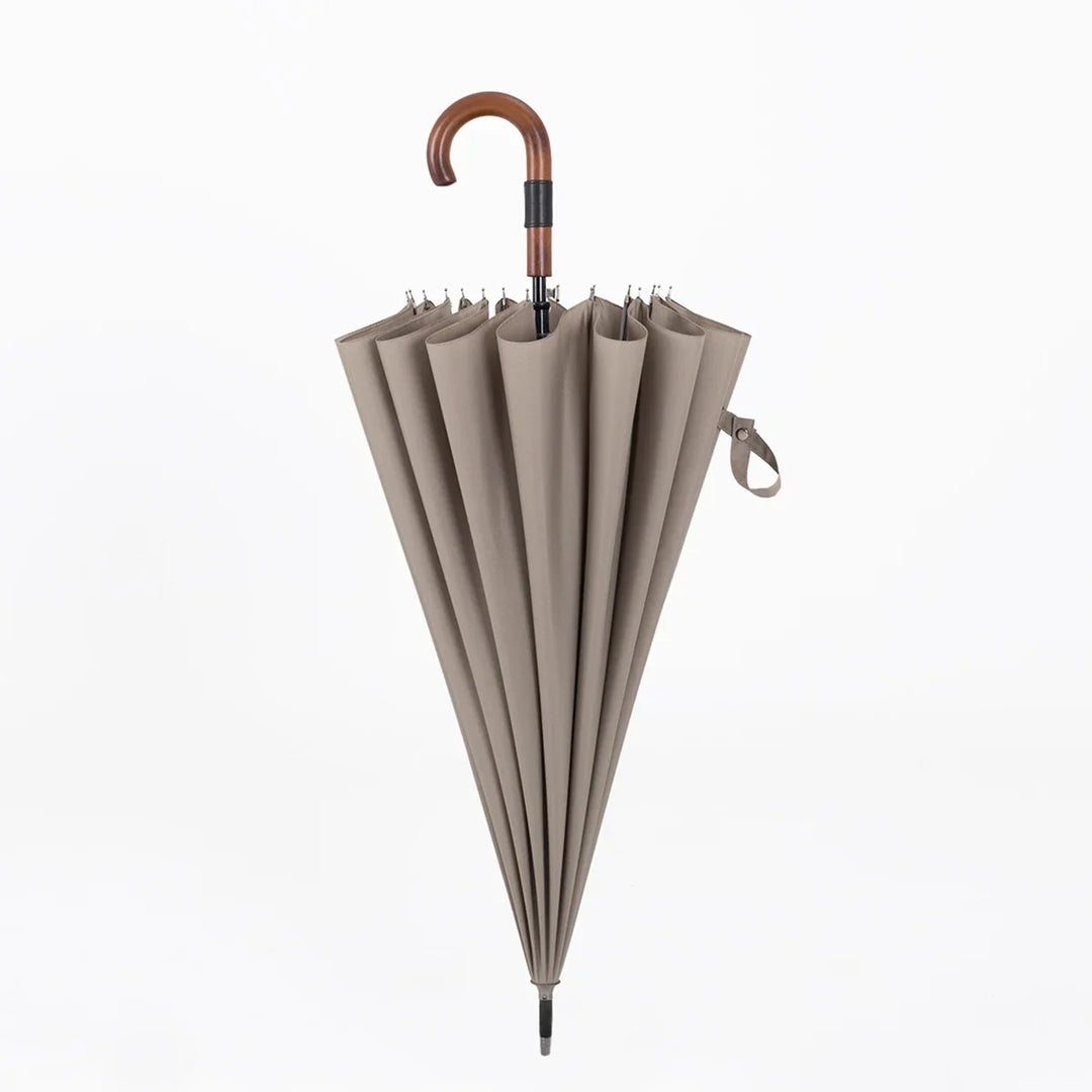 Windproof Long-Handle Umbrella - 16 Ribs, Wooden Handle, 120cm Diameter