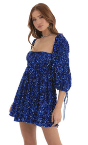 Sequin square collar swing dress, view 6 - MRSLM