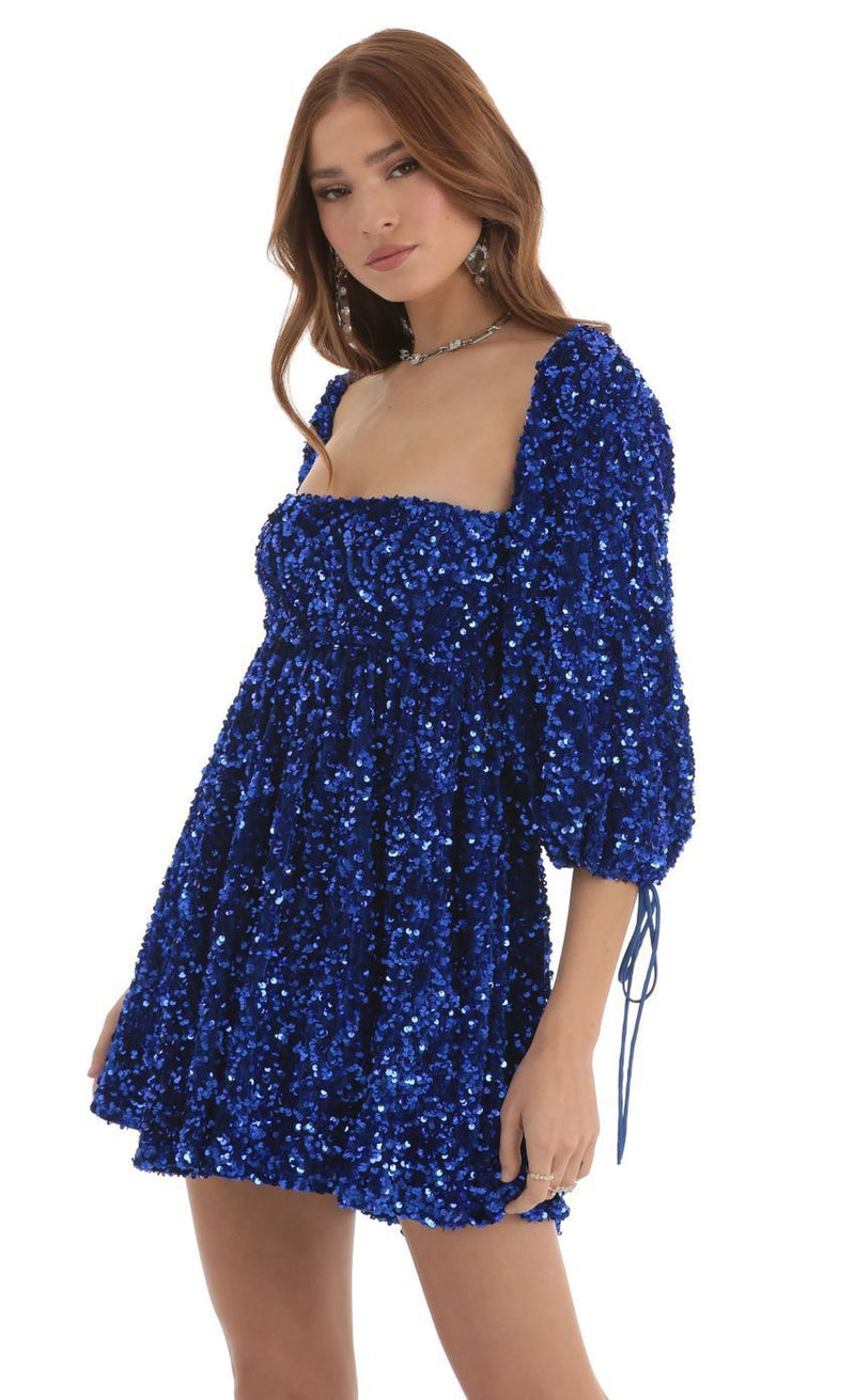 Sequin square collar swing dress, view 6 - MRSLM