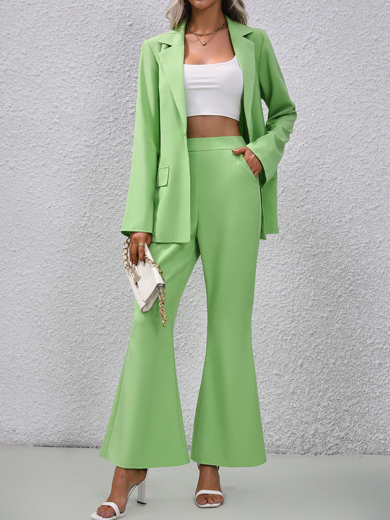 green bell sleeve suit top and bell-bottom pants set, view 4 - MRSLM