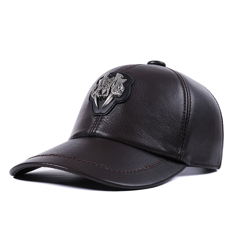 goat skin leather peaked cap, view 5 - MRSLM
