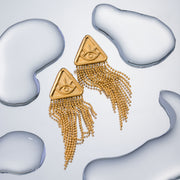 gold triangle drop earrings, view 6 - MRSLM