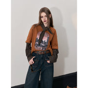 Graphic spliced long sleeve T-shirt, view 7 - MRSLM