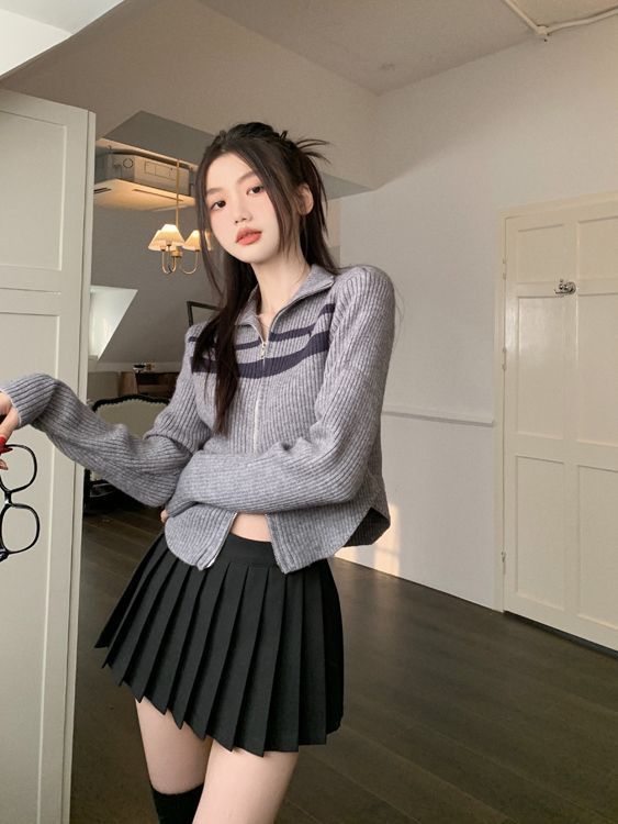 women's slim zip stand collar sweater coat, view 6 - MRSLM