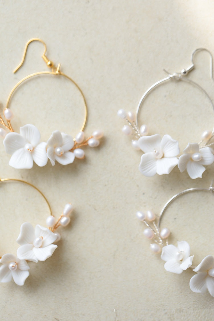 freshwater pearl flower circle earrings, view 4 - MRSLM