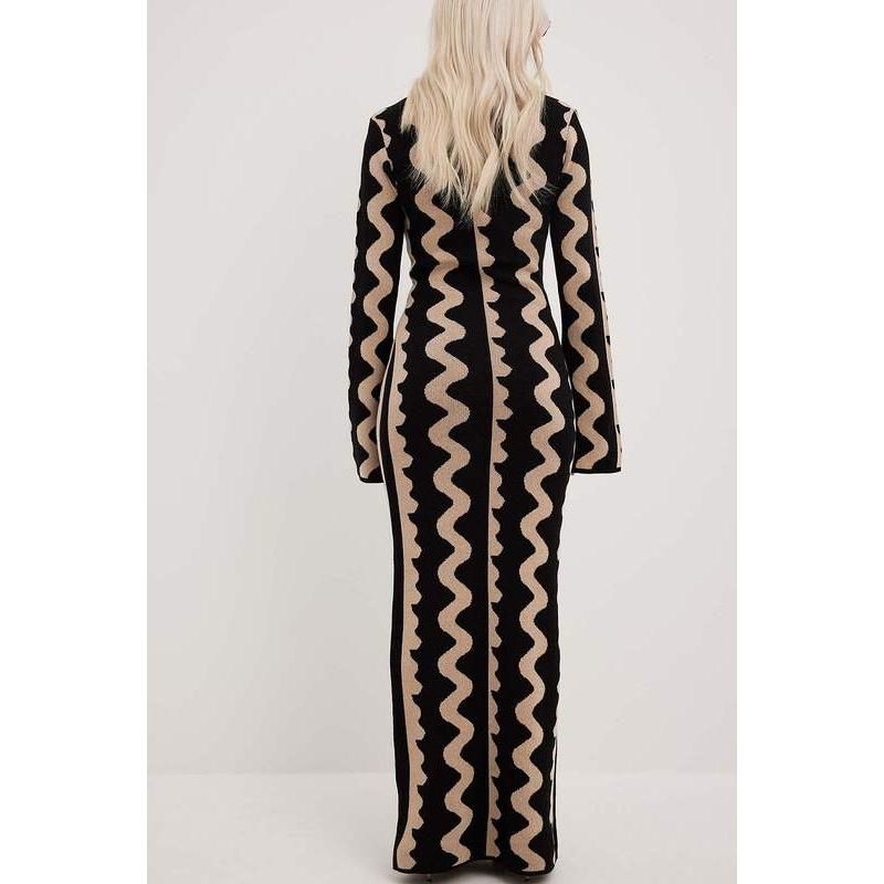 Striped knit O-neck midi dress, view 15 - MRSLM