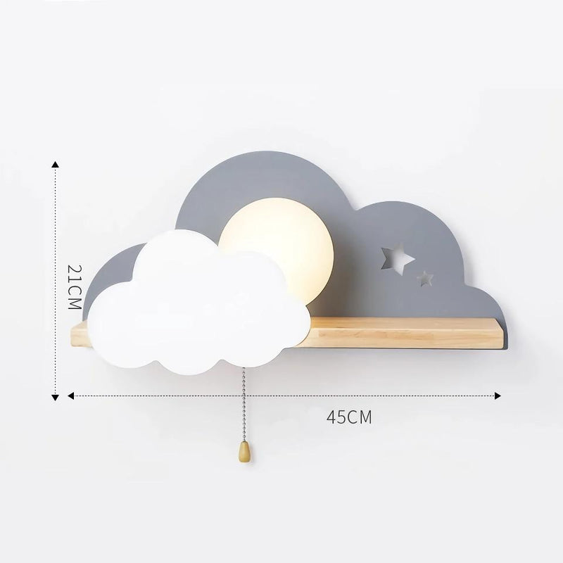 cloud and moon wall lamp with pull switch, view 3 - MRSLM