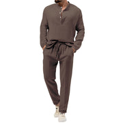 men's solid long-sleeve shirt and trousers set, view 7 - MRSLM