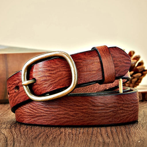 women's 2.8CM cowhide leather belt copper buckle, view 4 - MRSLM