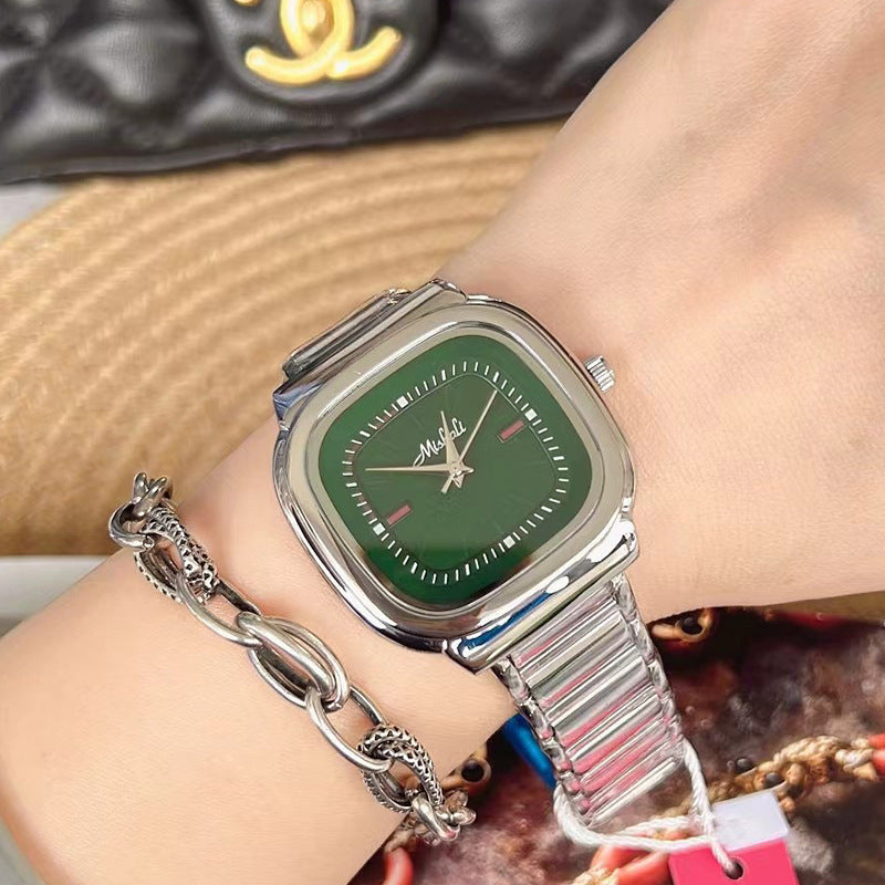 Women's retro square steel belt watch, view 2 - MRSLM