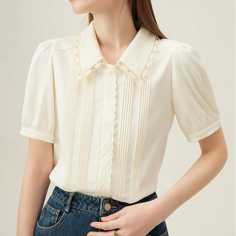 embroidered polo-neck blouse - MRSLM