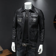 men's slim fit PU leather coat, view 10 - MRSLM
