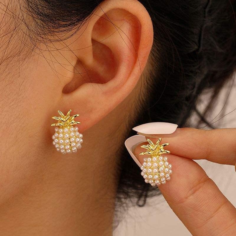 pearl pineapple stud earrings - MRSLM