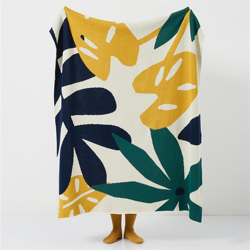 leaf jacquard knitted blanket, view 3 - MRSLM