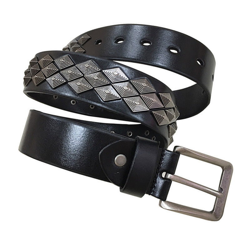 rivet leather belt with square buckle - MRSLM