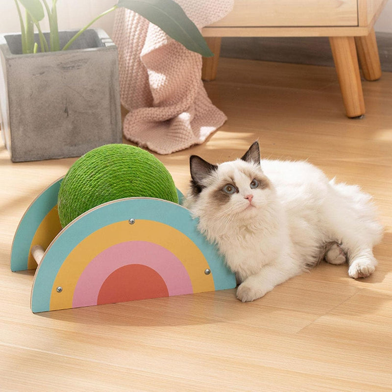 wooden sisal cat scratcher wheel with catch ball, view 3 - MRSLM
