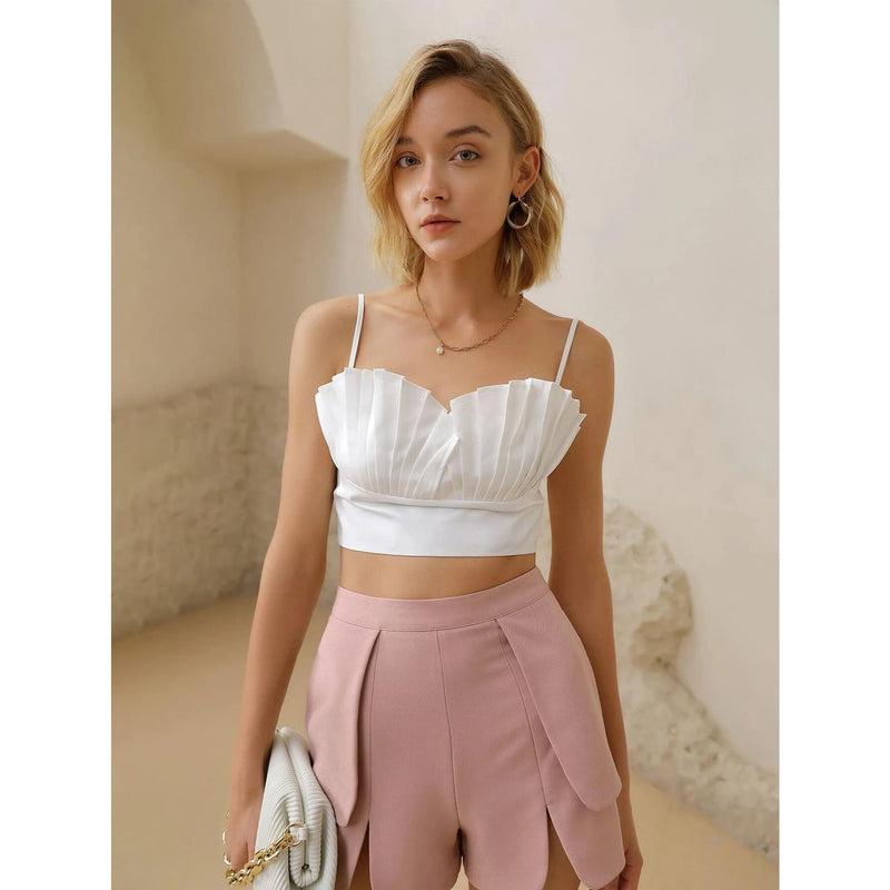pleated detail cami top, view 3 - MRSLM