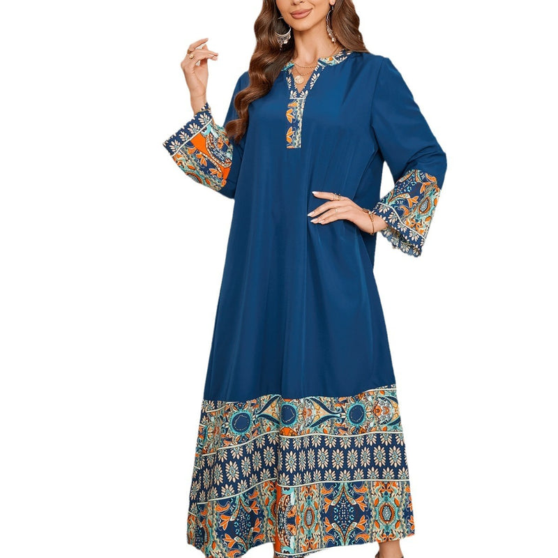 printed long v-neck chiffon dress, view 5 - MRSLM