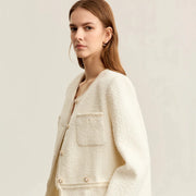 elegant crewneck beaded buckle jacket - MRSLM