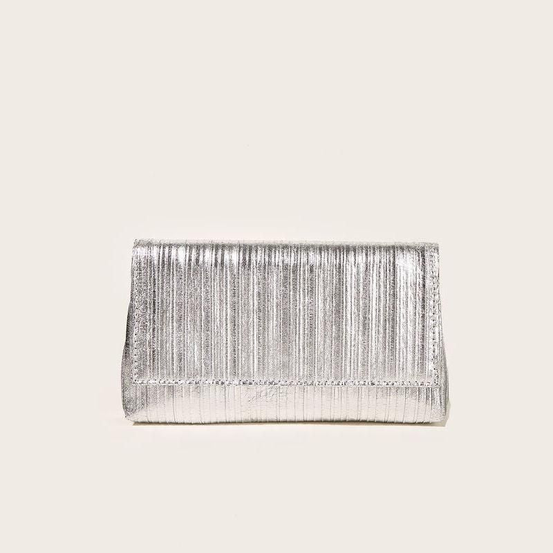 silver vegan leather evening bag, view 5 - MRSLM