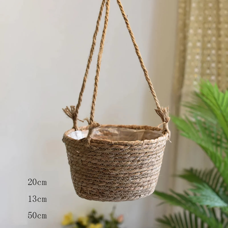 Jute rope hanging planter basket, view 3 - MRSLM