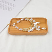 Gold chandelier pearl drop earrings, view 2 - MRSLM