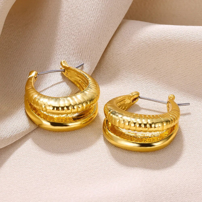 Gold color stainless steel hoop earrings, view 13 - MRSLM