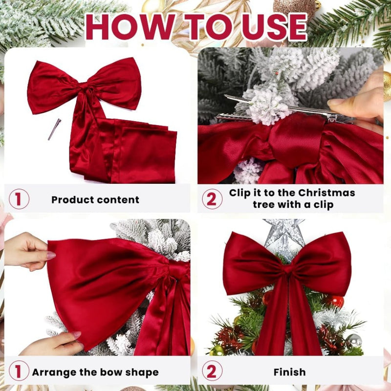 Large wine red satin Christmas tree topper bow, view 4 - MRSLM