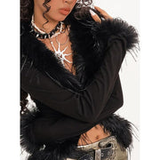 faux fur patchwork knit cardigan, view 6 - MRSLM