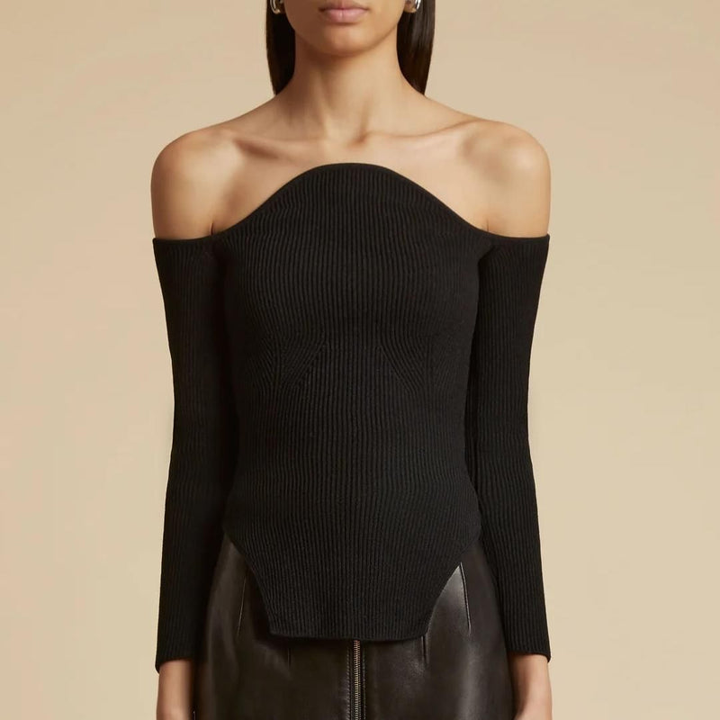 slim slash neck knit sweater for women, view 2 - MRSLM